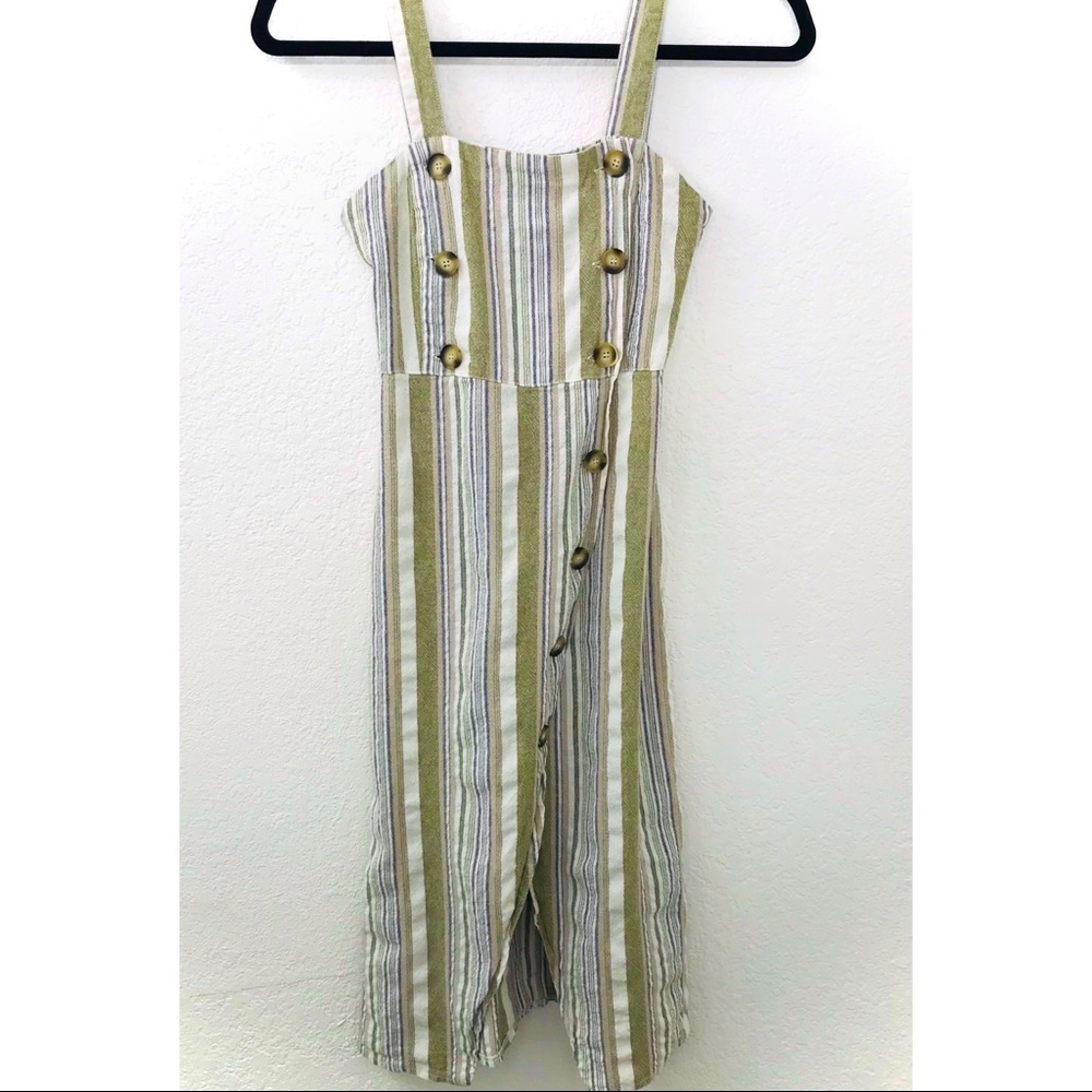 Thyme & Cloth Green Striped Linen Midi Dress